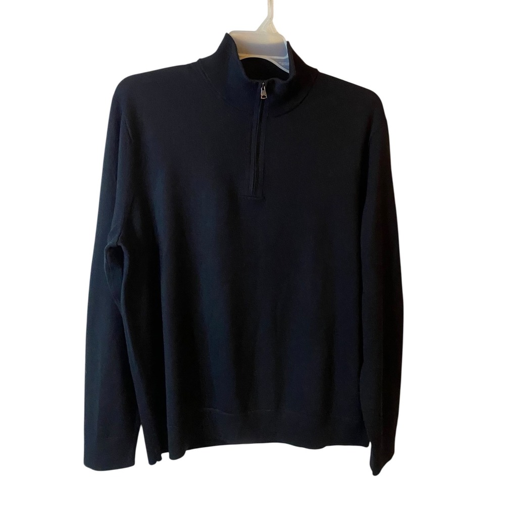 Banana Republic Mens XL Black Italian Merino Wool 1/4 Zip Sweater Baruffa